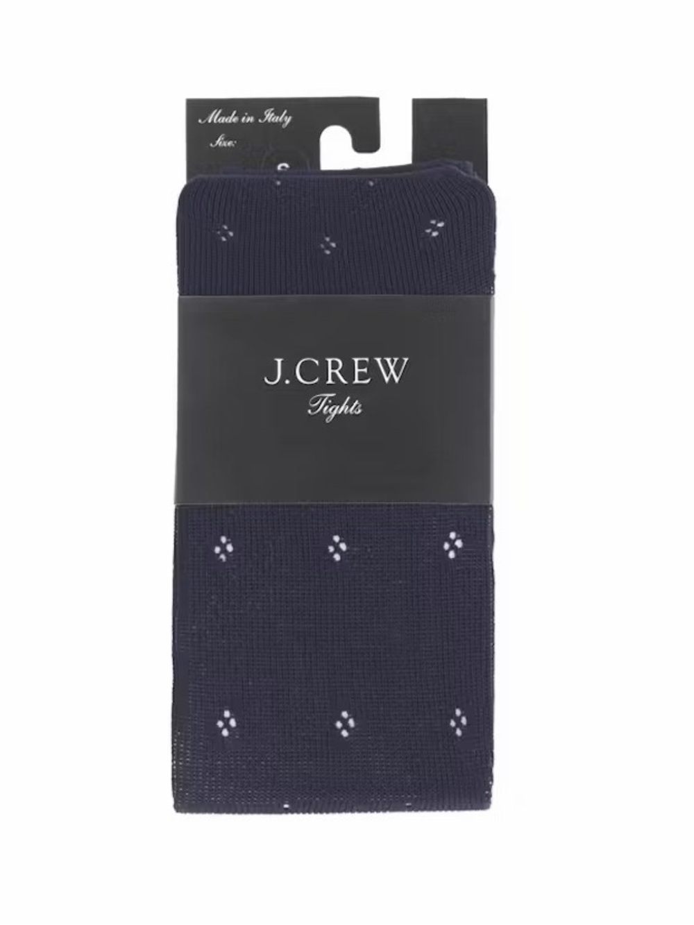 NWT J. Crew 2015 Made in Italy Diamond Dot Tights, Black, Size M